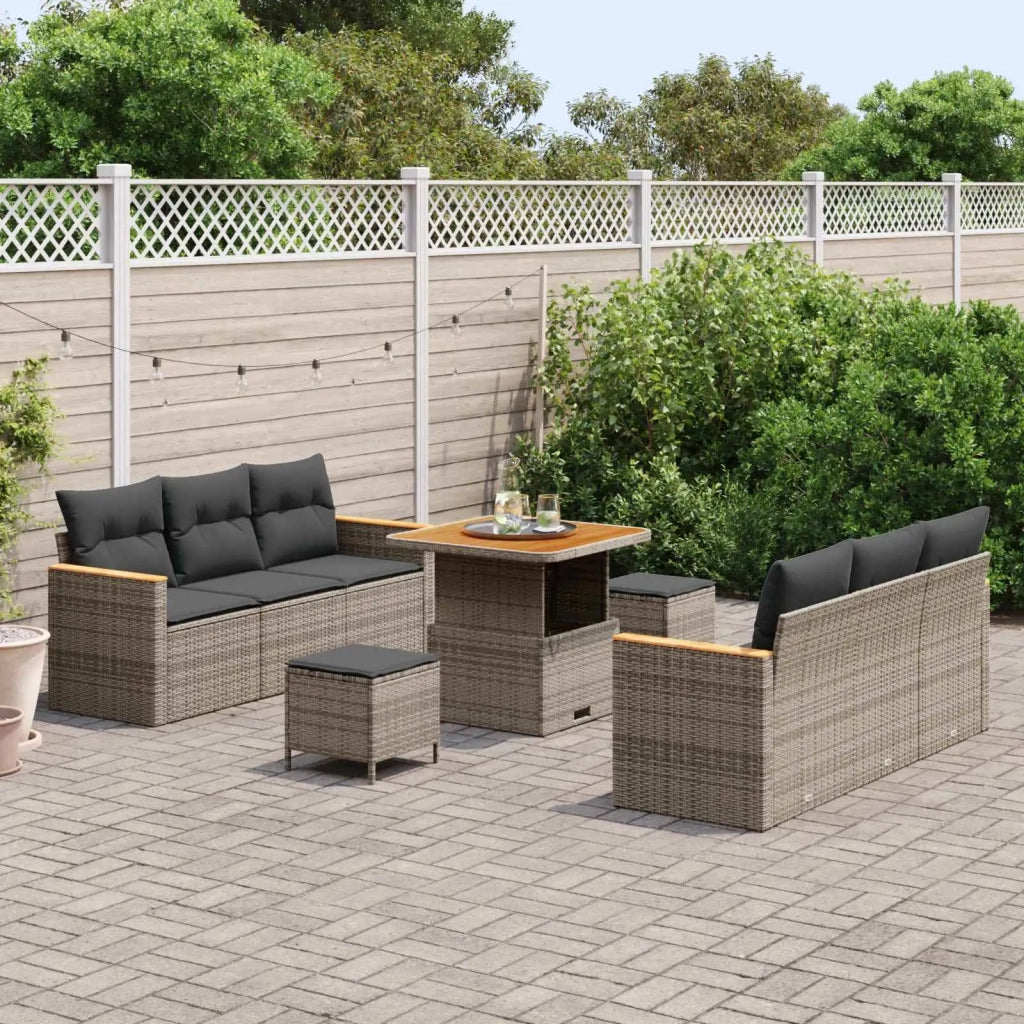 Set Divano da Giardino 9 pcs Grigio polyrattan 3362868