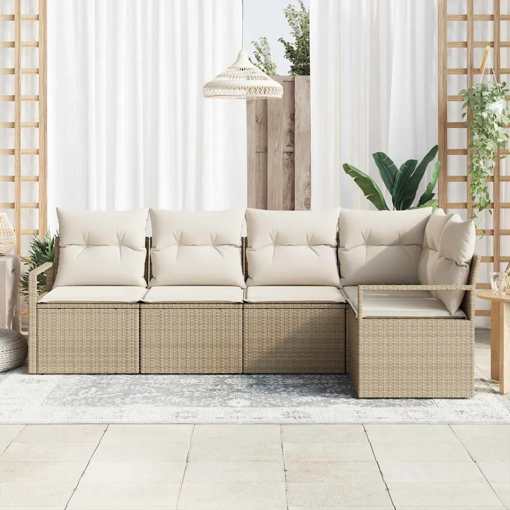 Set di divani con cuscino 5 pcs Beige polyrattan