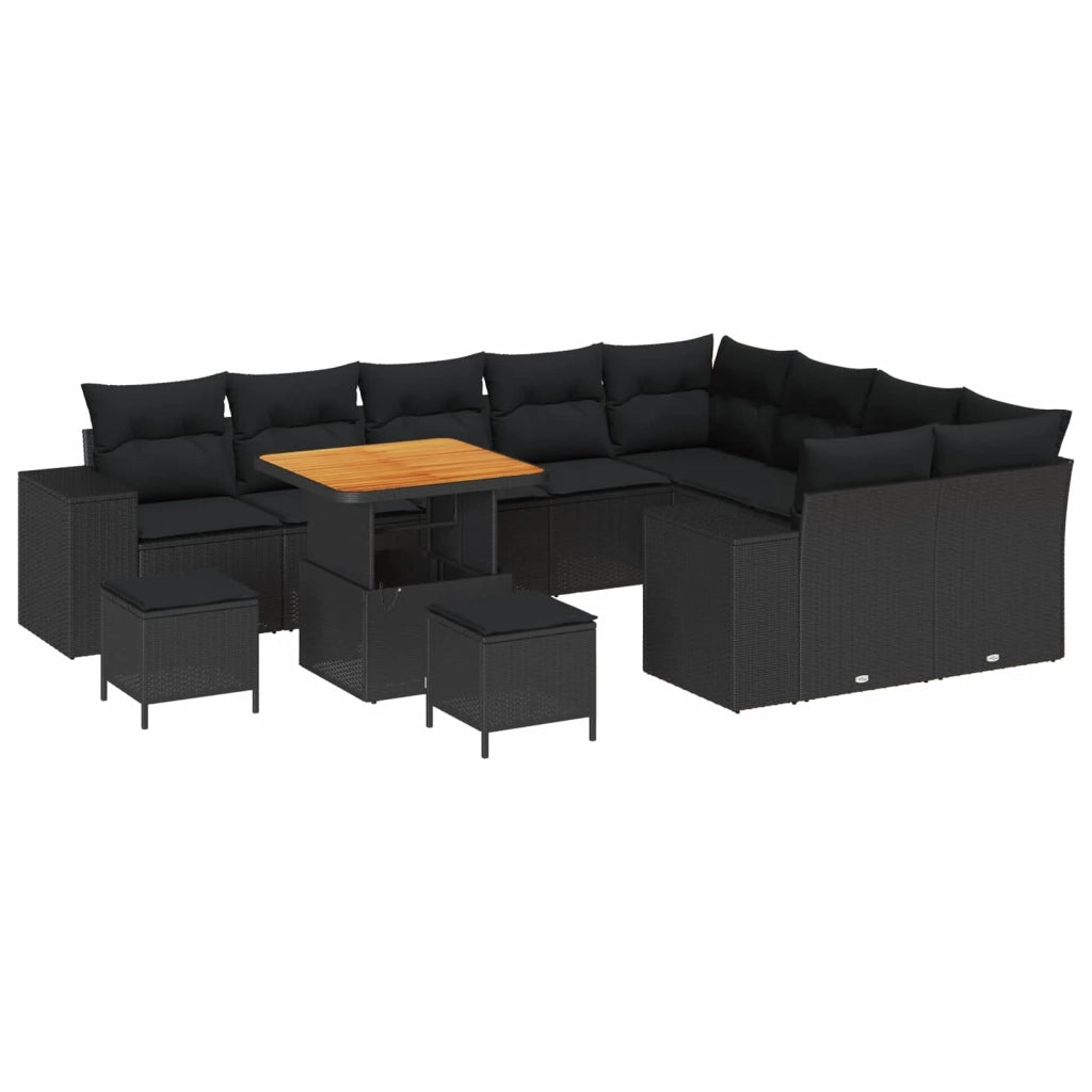 Set Divano da Giardino con cuscino con cuscino 12 pcs Nero