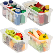 Organizzatore per frigorifero e contenitore di archiviazione per armadietti della cucina con maniglia (4 pezzi) - lunghezza 32 cm - contenitori di plastica trasparente per frigorifero, bagno, magazzino, cucina, congelatore