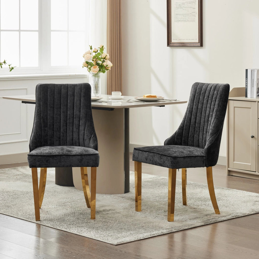 Sedie da Pranzo Imbottite in Velluto con Gambe Dorate ¨C MINIMAL ¨C Set 2, Nero