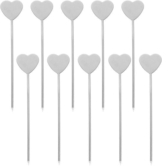Stecchi per Cocktail - 11,9 cm - Acciaio Inossidabile - Riciclabili - Forma a Cuore - Stick per Cibi - Adatti per Feste - Pizzichi per Cocktail