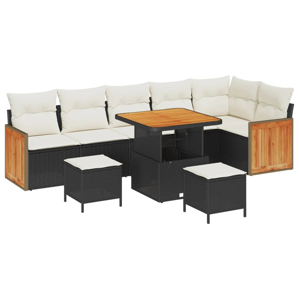 Set Divano da Giardino con cuscino 9 pcs Nero e Crema 3363190