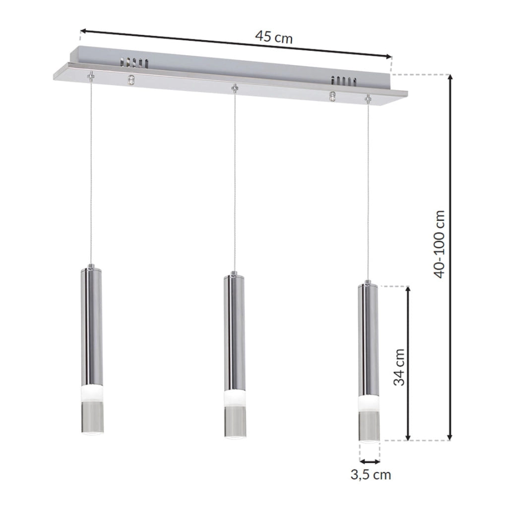 Lampada a sospensione Milagro ICE LED 15W cromo 3 luci