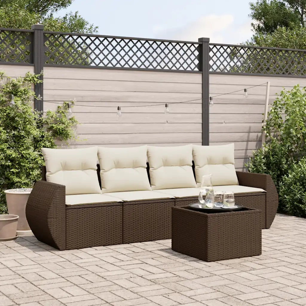 Set Divano da Giardino 5 pz con Cuscini Marrone in Polyrattan 3221092