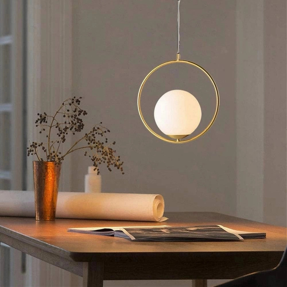 Trade Shop - Lampadario A Sospensione Minimalista Lampada Metallo Bronzo Con Sfera Vetro G9 A97 -