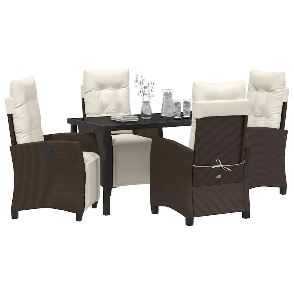 Set da Pranzo per Giardino con cuscino 5 pcs Marrone polyrattan 3380430