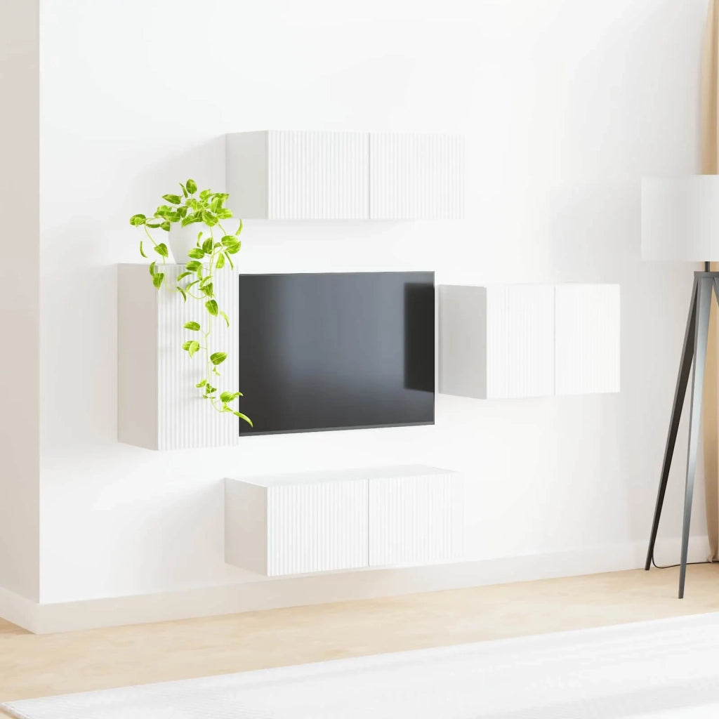 Set di Mobiletto da TV a Parete 4 pcs Bianco Legno multistrato 3408934