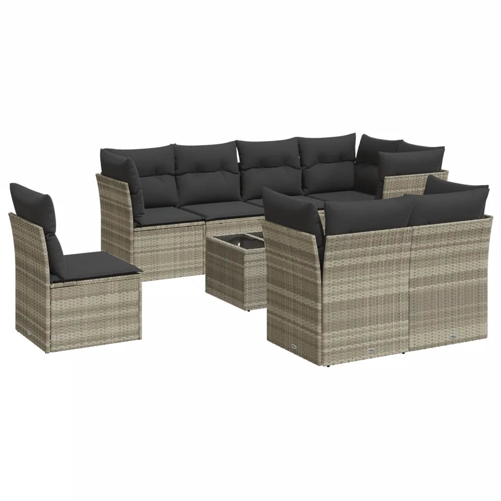Set Divano da Giardino 9pz con Cuscini Grigio Chiaro Polyrattan 3217942