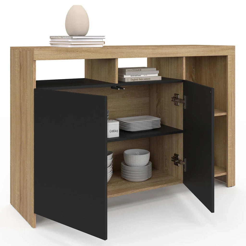 IDMarket - Credenza MALO 110 cm con legno effetto faggio e ante nere