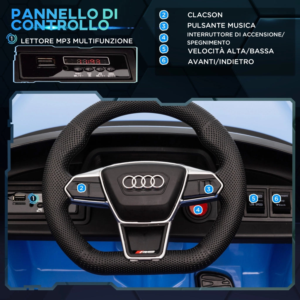 Macchina Elettrica per Bambini Licenza Audi RS con Telecomando Blu e Nero