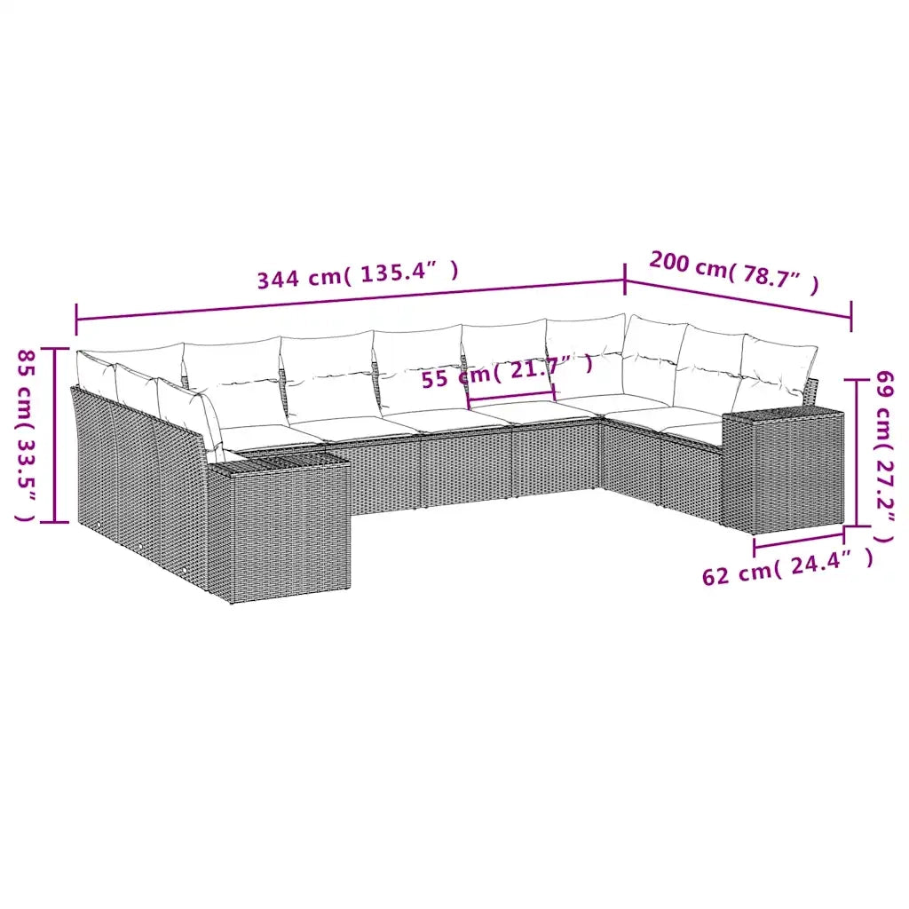 Set Divani da Giardino 10pz con Cuscini in Polyrattan Marrone 3223072