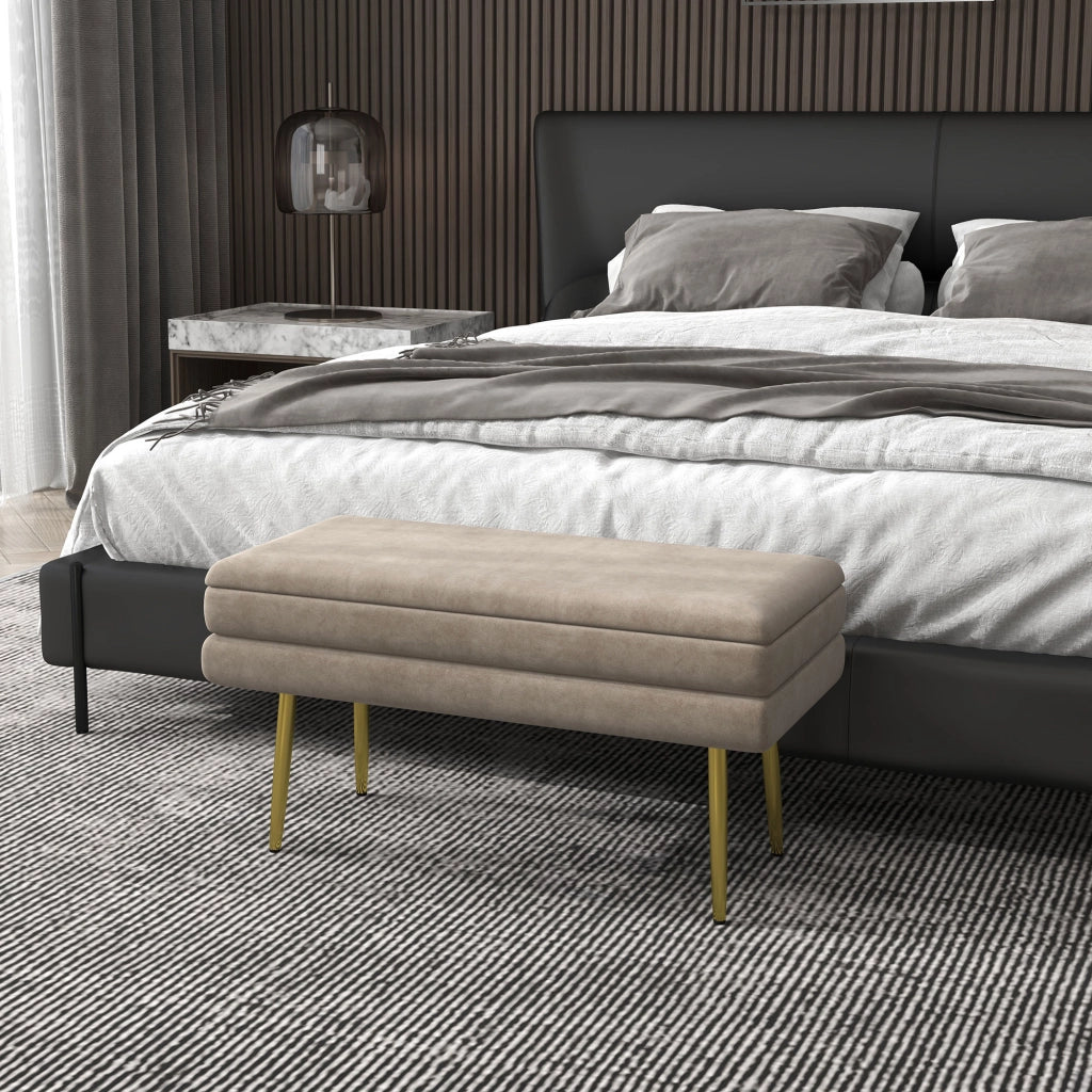 Pouf con contenitore ¨C Minimal ¨C beige velluto 79.5x37.5x43 cm