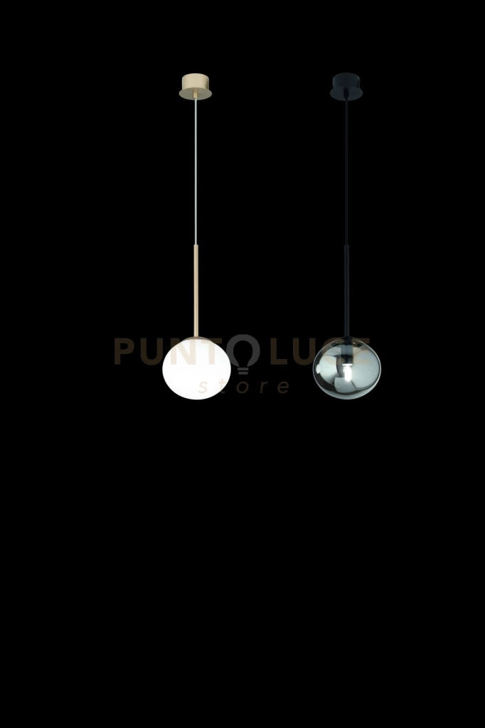 SOSPENSIONE JEWEL SINGOLA ORO VETRO BIANCO SATINATO ATTACCO E14 D.17CM