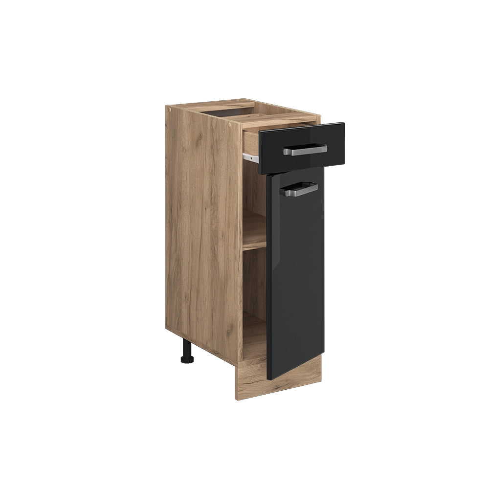 Mobiletto base per cucina R-Line Nero lucido/Rovere dorato 30 cm PL Marmo Vicco