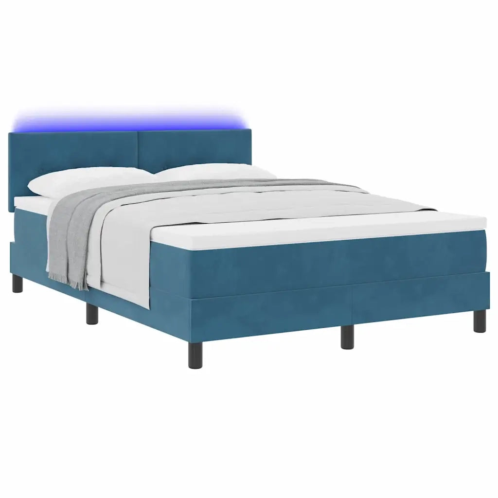 Letto a Sorgente LED con led Blu Scuro 140 x 200 cm Velluto