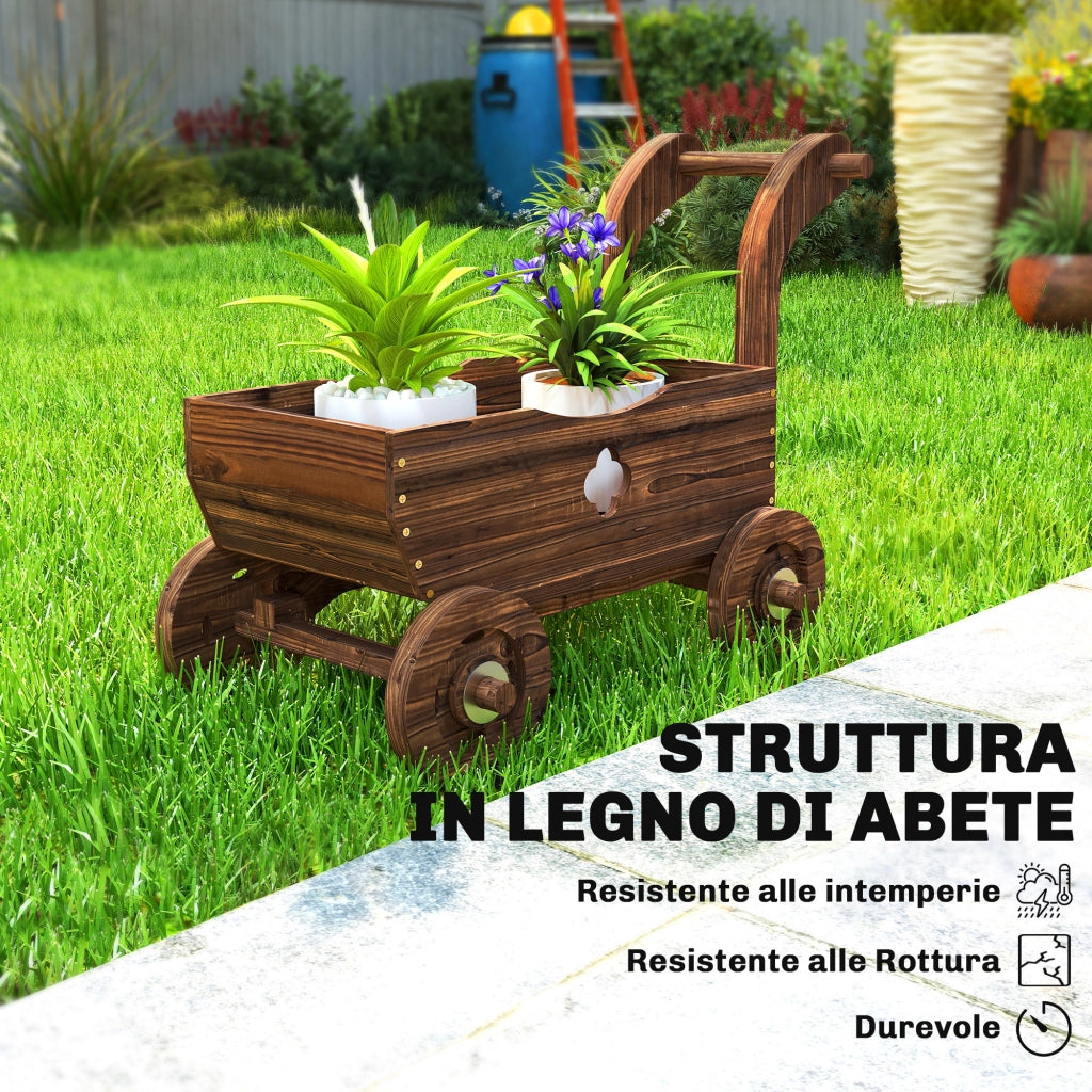 Fioriera Carretto Legno ¨C Xylo ¨C 4 Ruote 68x38x52cm Marrone