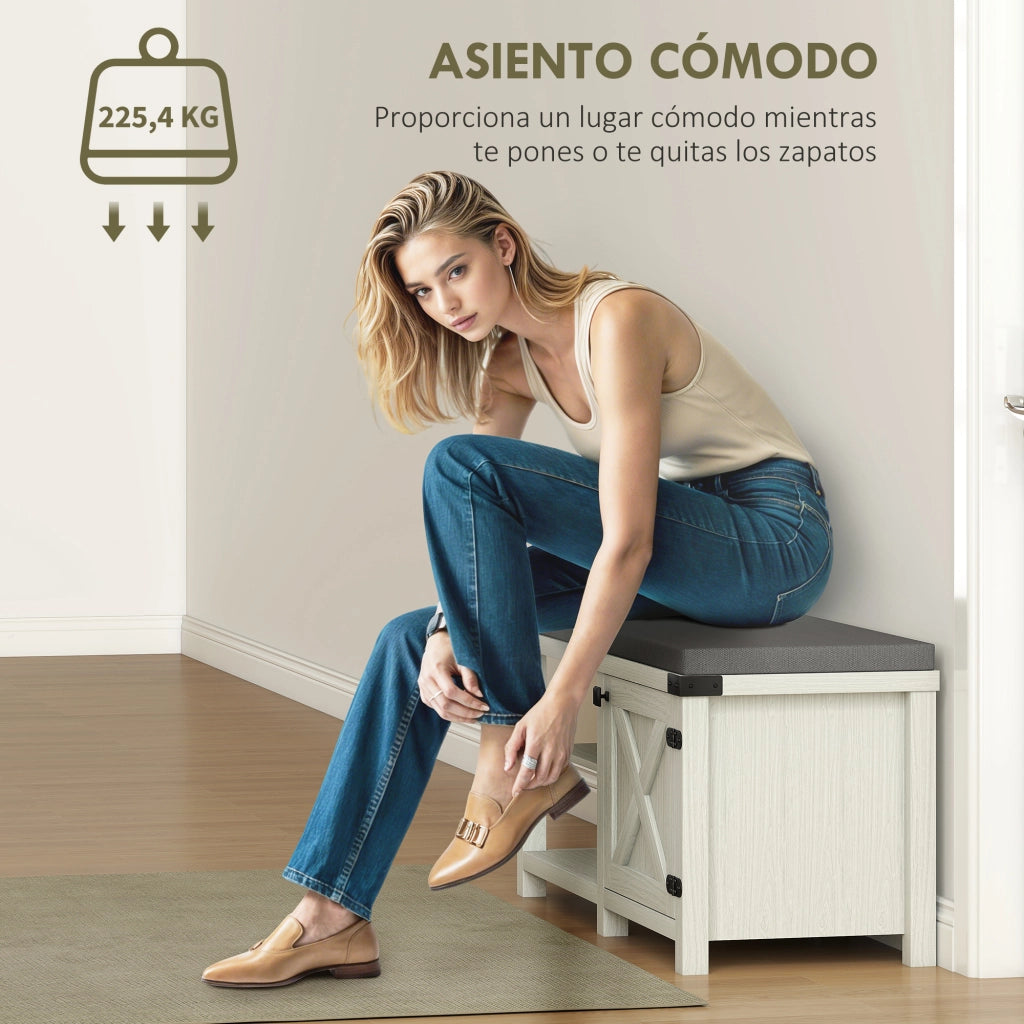 Scarpiera con Seduta e Ripiani ¨C Minimal ¨C 100x40x48 cm Bianco Grigio