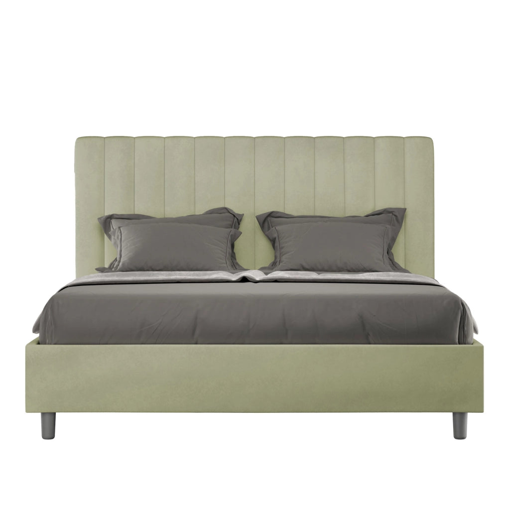 BS COM Letto queen size con rete imbottito 150x200 microfibra tè verde