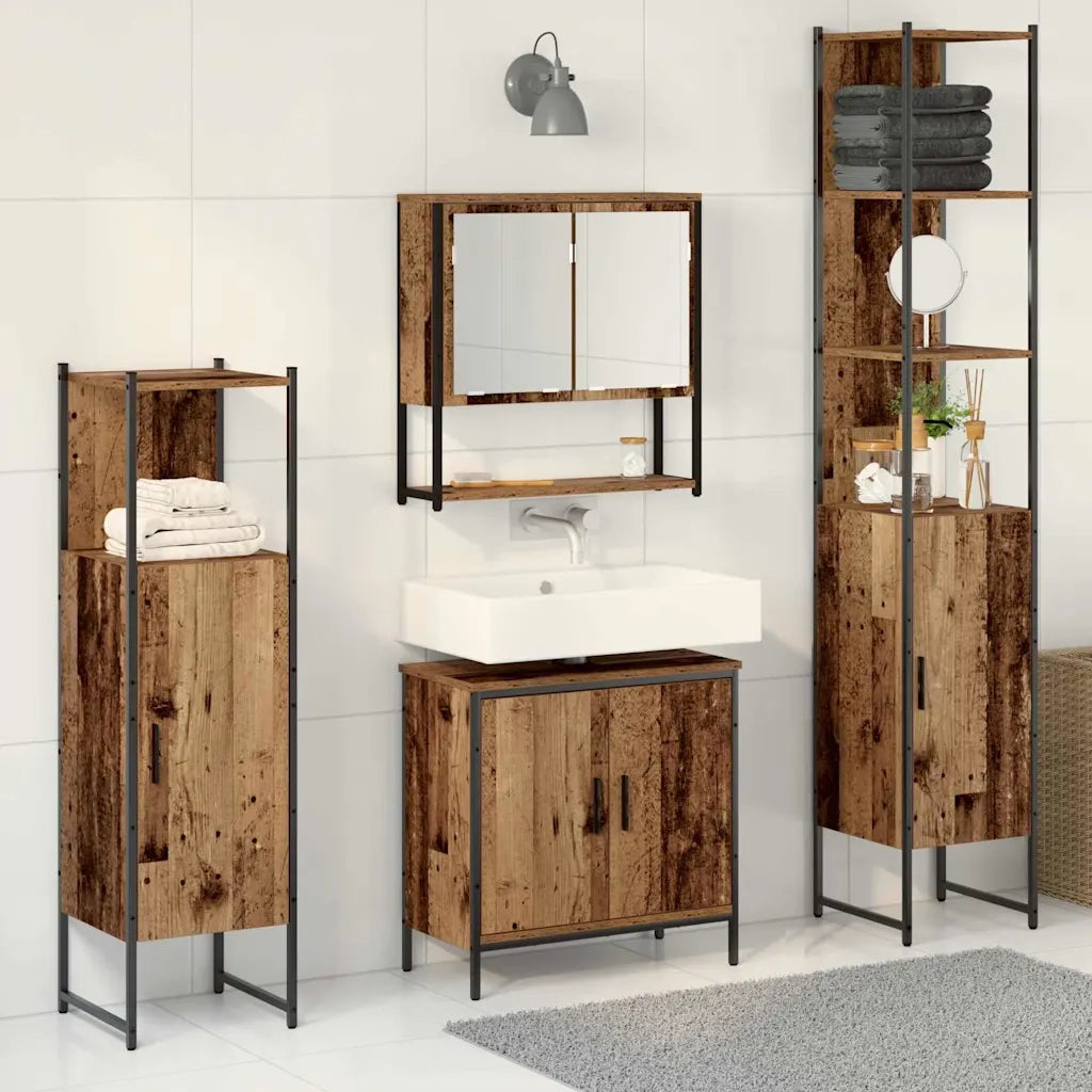 Set di mobili per il Bagno | Armadio da bagno 4 pz Marrone 33 x 33 x 185.5 cm