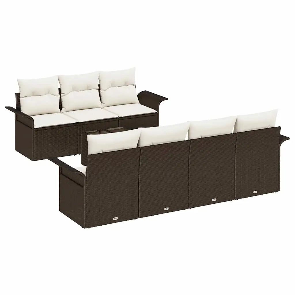 Set Divano da Giardino con cuscino 8 pcs Marrone polyrattan 3345268