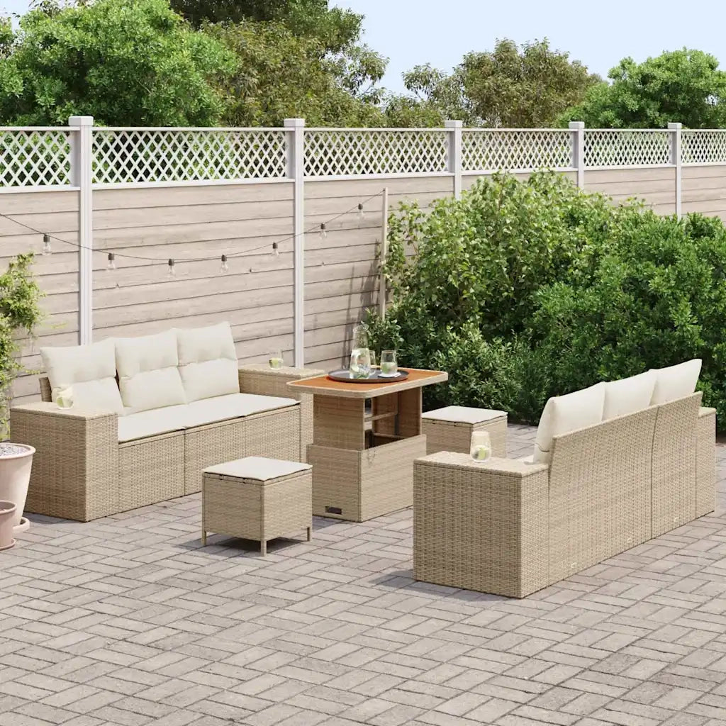 Set Divano da Giardino 9 pcs Beige Poly Rattan