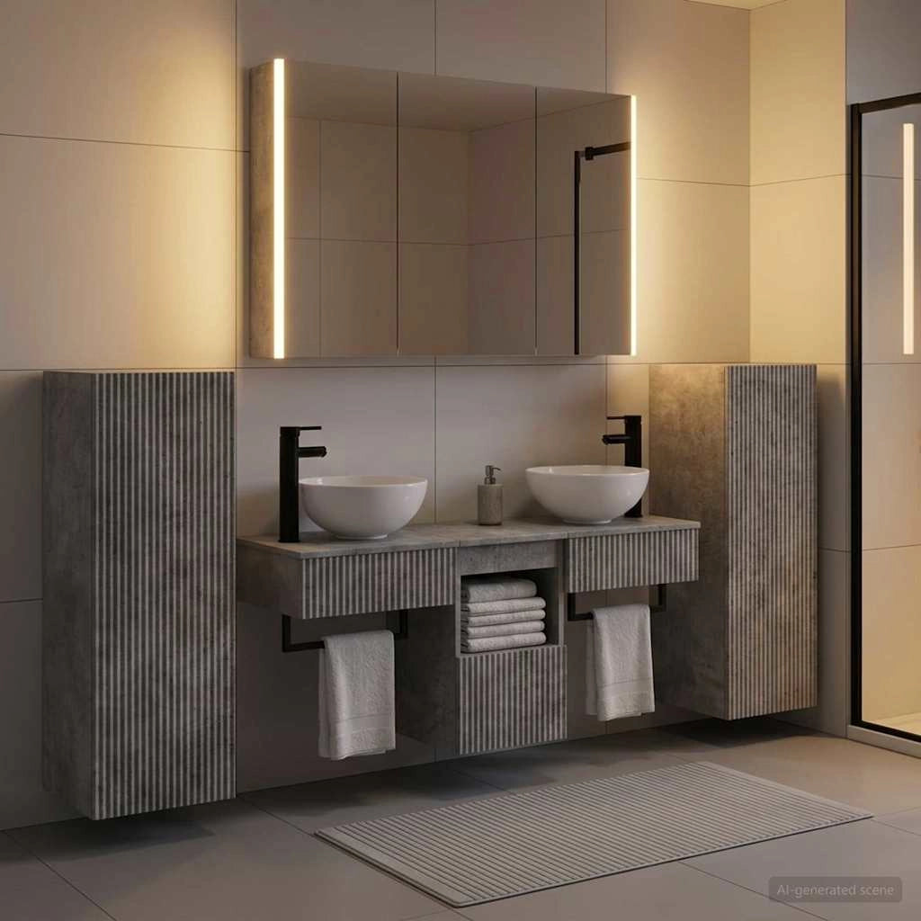 Set di mobili per il bagno 6 pz Grigio Cemento 3407122