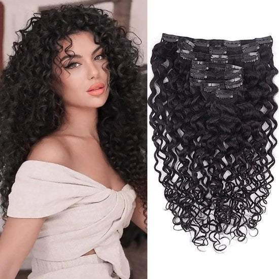 Estensioni capelline 40 cm - Curly a spirale - 100% Capelli reali - 8 pezzi - 120 g - Estensioni capelline clip-in