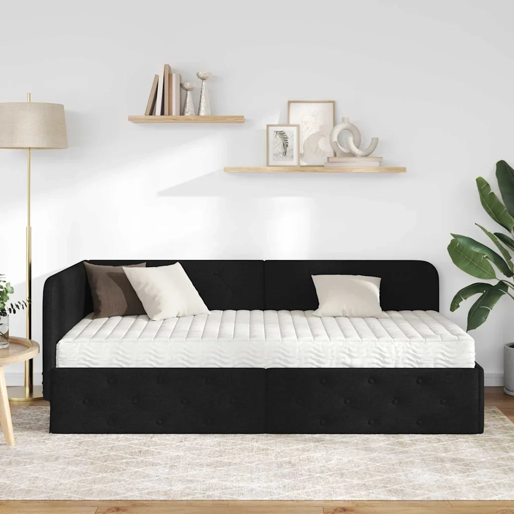 Cornice del letto ad angolo Nero 90 x 190 cm Tessuto