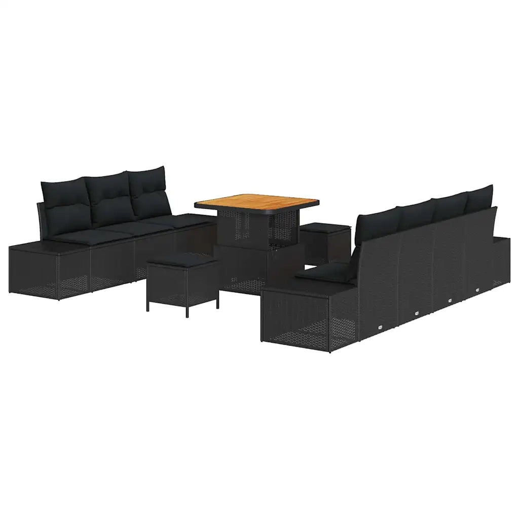Set Divano da Giardino con cuscino 10 pcs Nero polyrattan 3362744