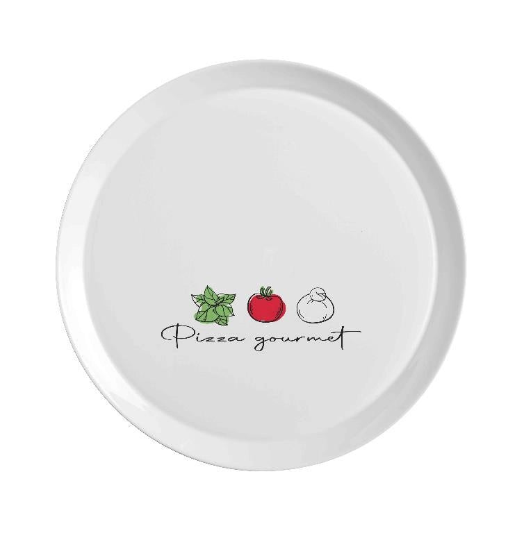 Set 6 Piatti da Tavola Pizza Ronda in Vetro Opale Decoro Ingredienti 33 cm