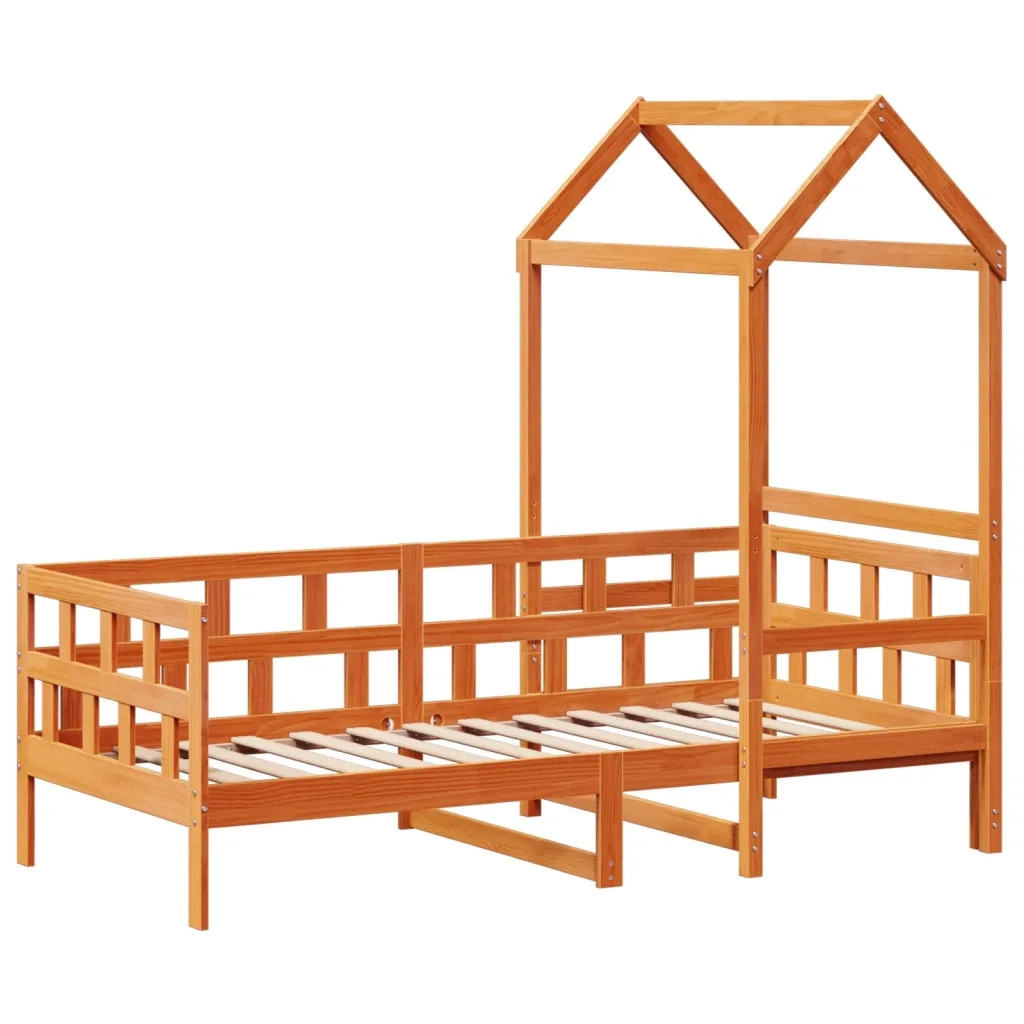 Letto singolo | Letto per adulti | Dormeuse con Tetto Marrone Cera 80x200 cm Legno Massello Pino