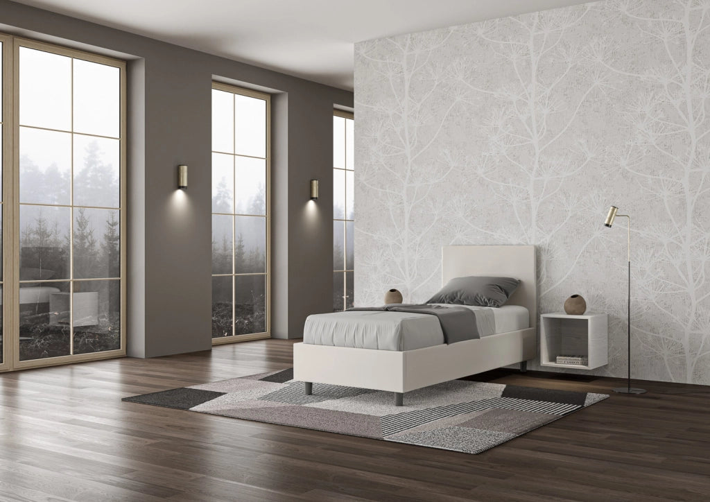 BS COM Letto singolo con rete imbottito 80x190 similpelle bianco