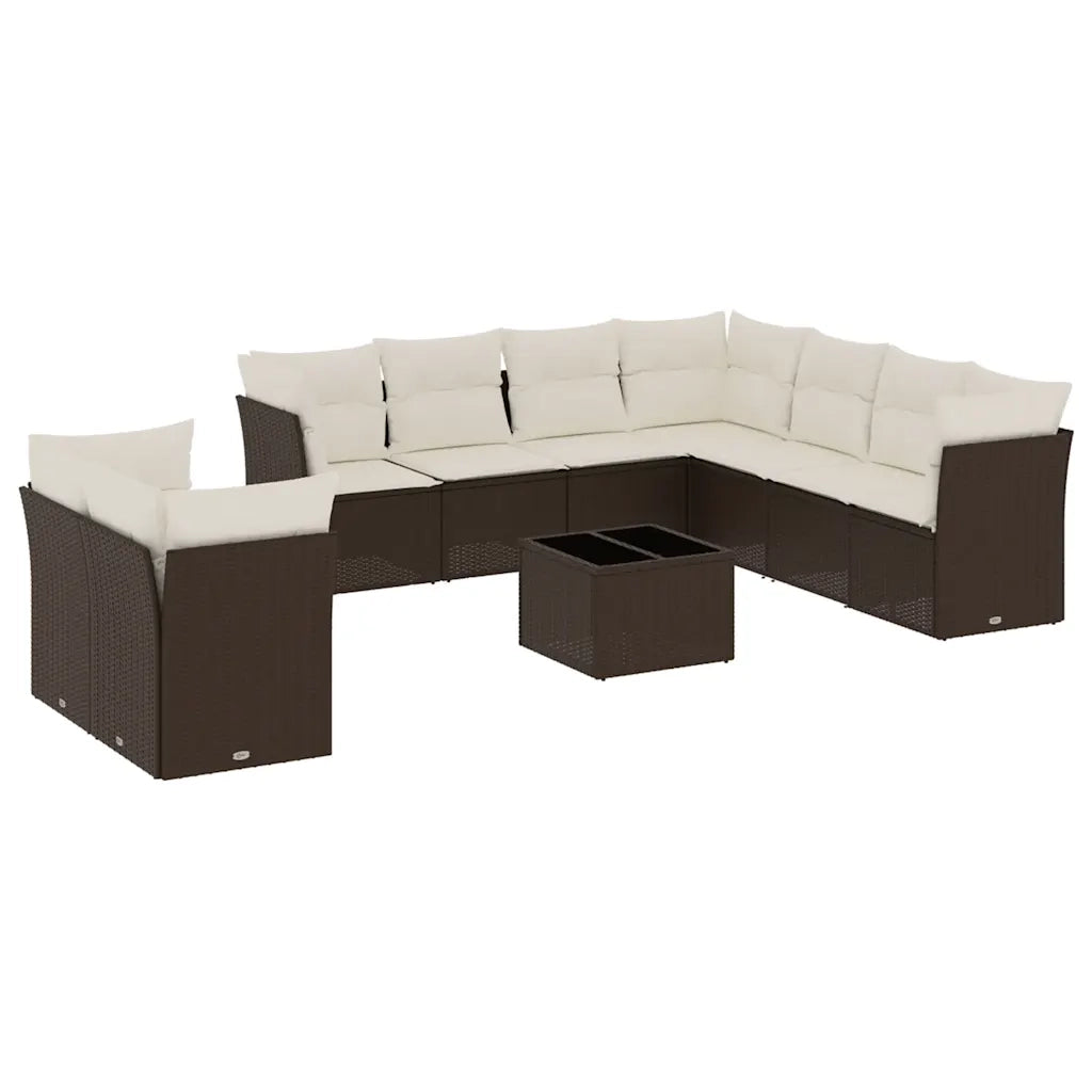 Set Divani da Giardino 10pz con Cuscini in Polyrattan Marrone 3249692