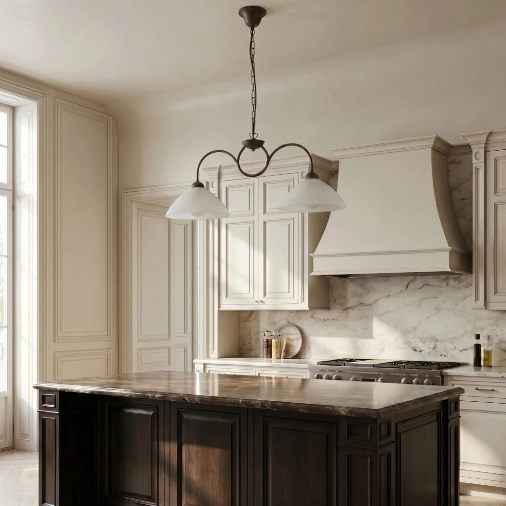 Lampadario Rustico Anemone 2 Luci Nero e Bianco LuceArt Classic