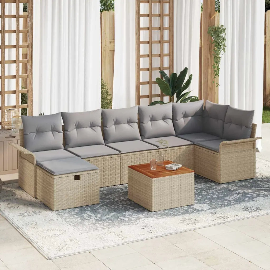 Set Divano da Giardino con cuscino 8 pcs Beige polyrattan