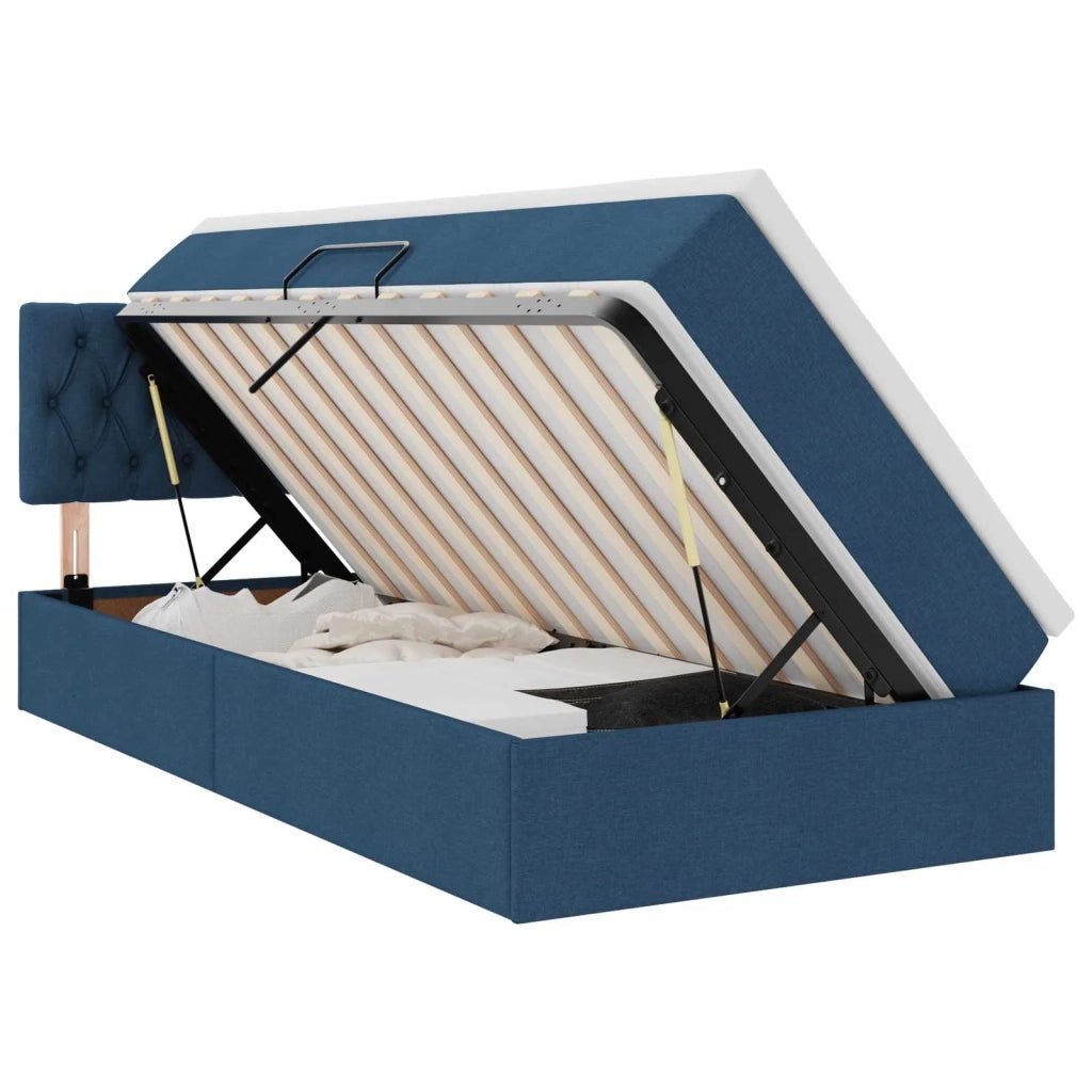 Letto con contenitore e LED con led Blu 90 x 190 cm Tessuto