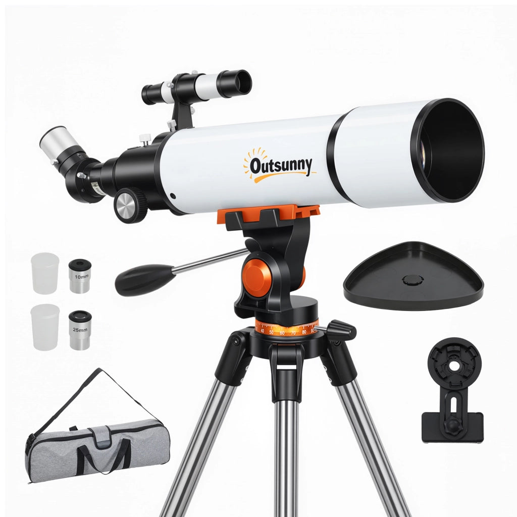 Telescopio Astronomico 80mm con Montatura AZ ¨C Minimal ¨C 92x92x130 cm, Bianco e Nero