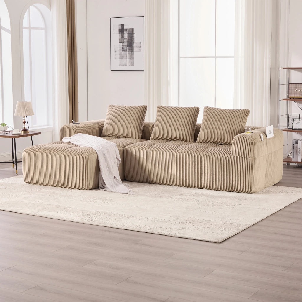 Divano Compatto in Tessuto a Coste con Cuscini ¨C MINIMAL ¨C Khaki, Morbido, Modulare