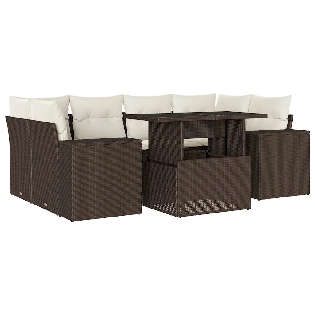 Set Divani da Giardino 7 pz con Cuscini Marrone in Polyrattan 3269023