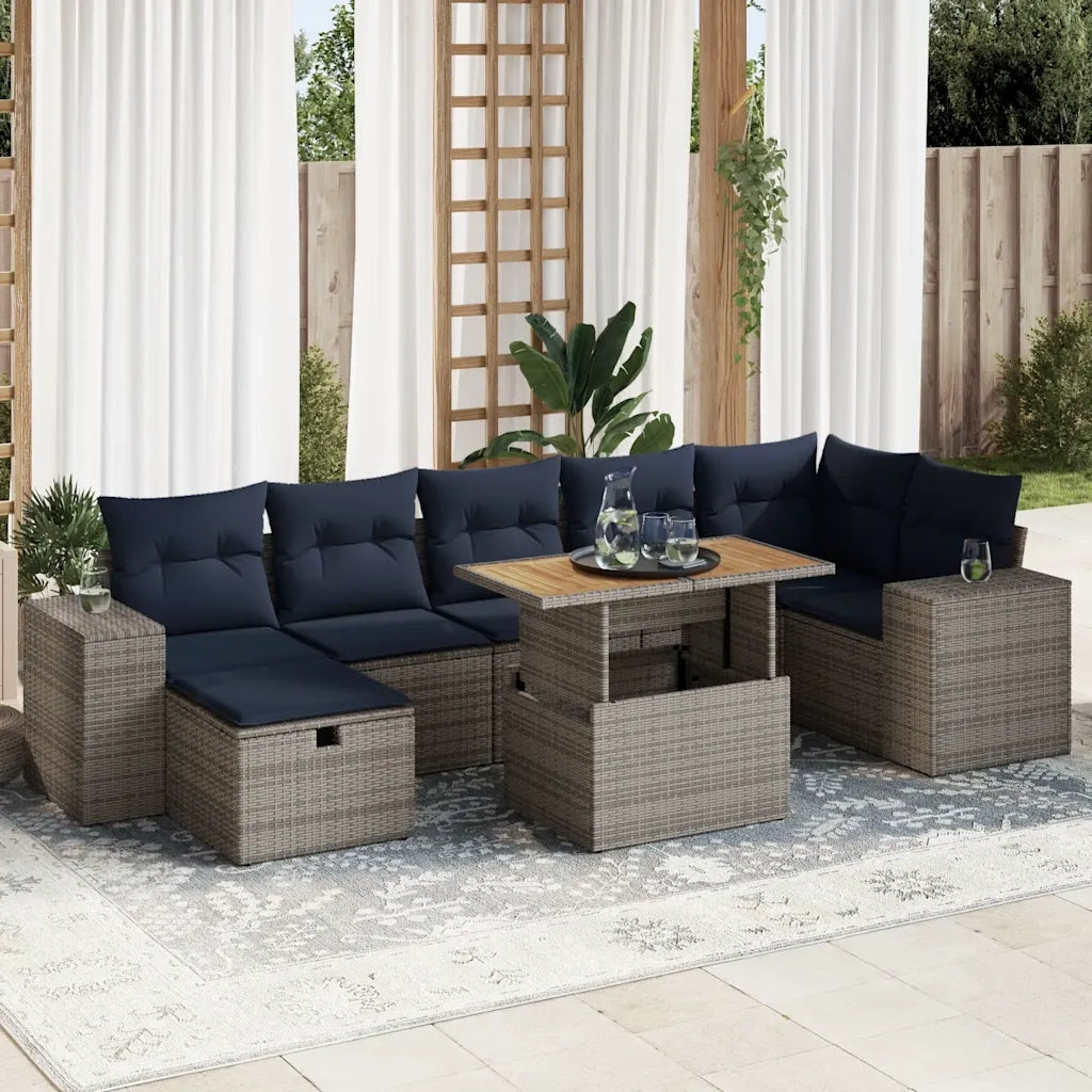 Set Divani Giardino 8 pz con Cuscini Marrone Polyrattan Acacia 3328097