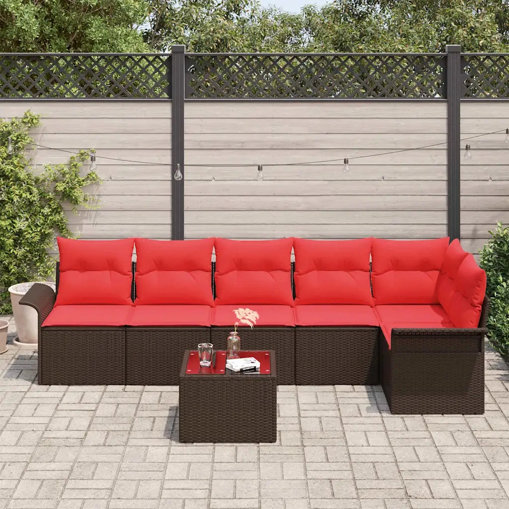 Set Divano da Giardino con cuscino 7 pcs Marrone polyrattan 3345394