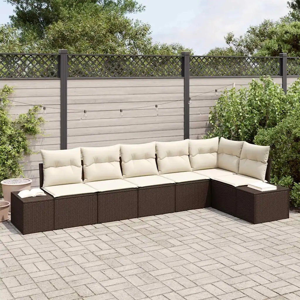 Set Divano da Giardino 6 pcs Marrone e Crema polyrattan 3355747