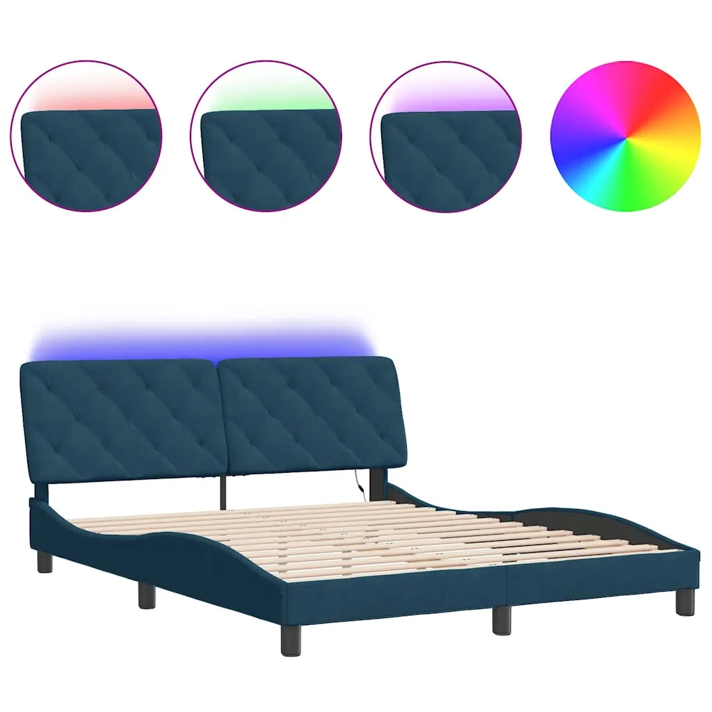 Giroletto con LED senza Materasso Blu 160x200 cm in Velluto