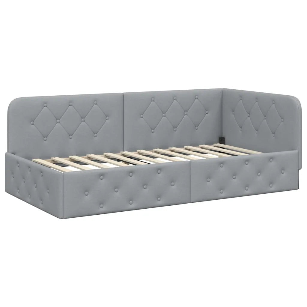 Cornice del letto ad angolo Grigio chiaro 90 x 190 cm Tessuto