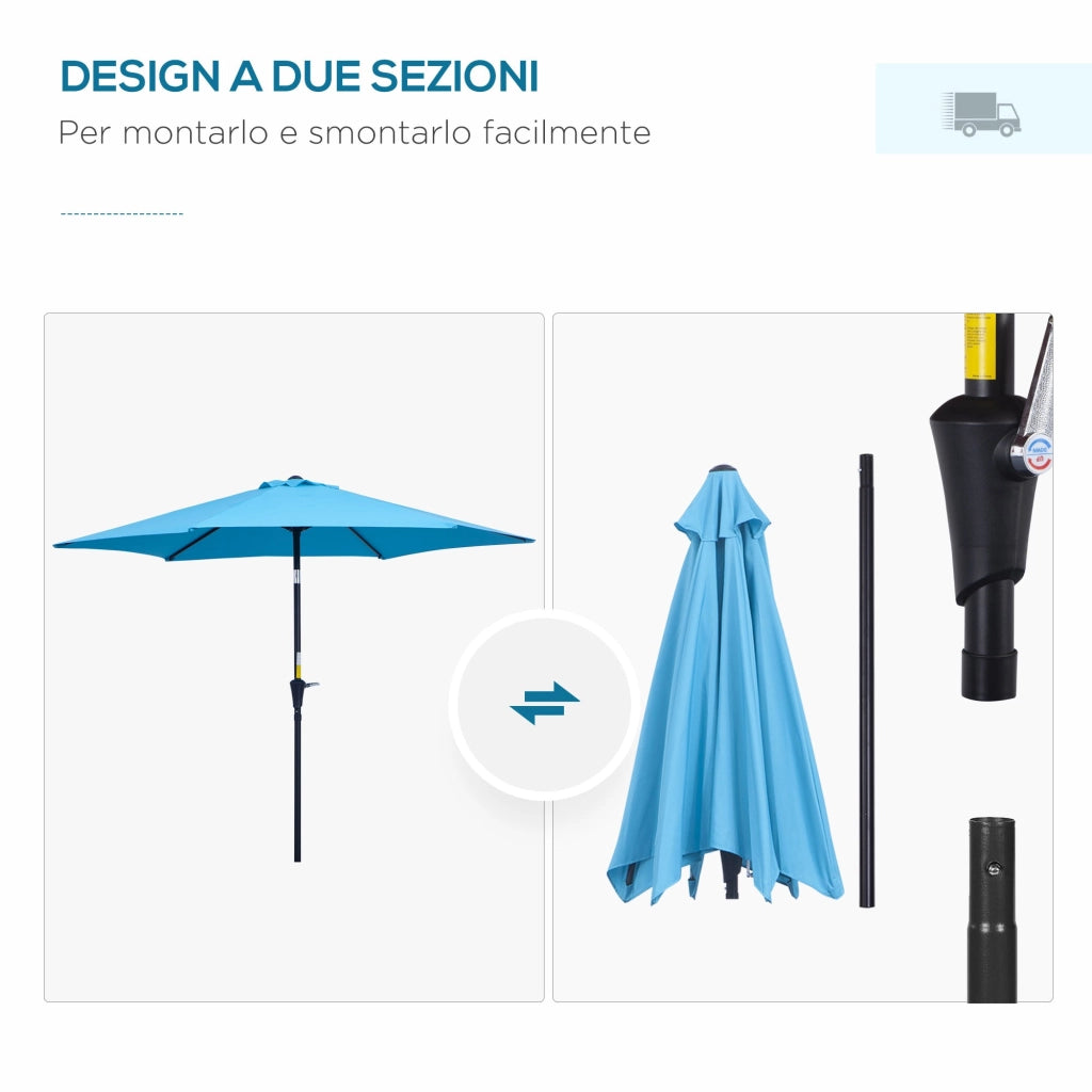 Ombrellone da Giardino Ø260x240 cm con Manovella e Testa Inclinabile in Alluminio e Poliestere Blu