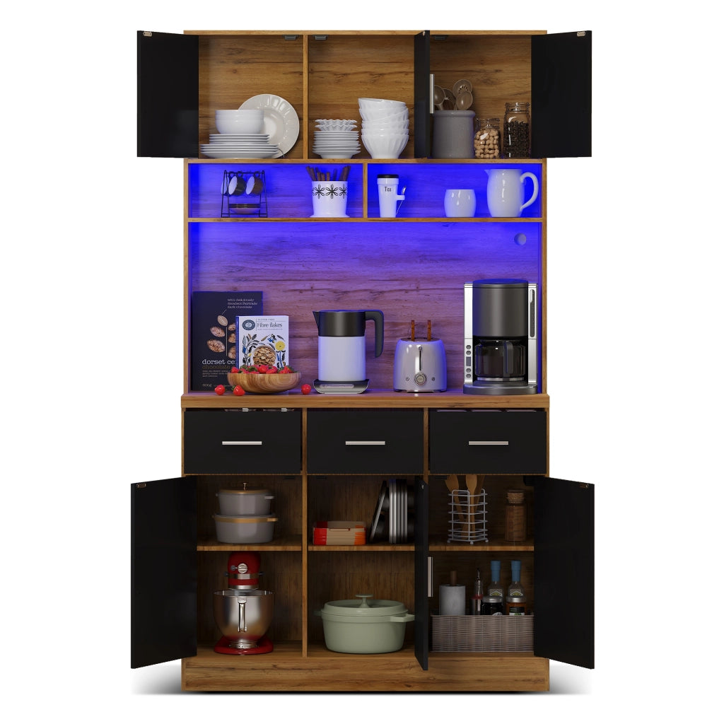 Buffet Multifunzionale con LED e App ¨C Xylo ¨C Cassetti, Ripiani, Prese, 100x40x180 cm