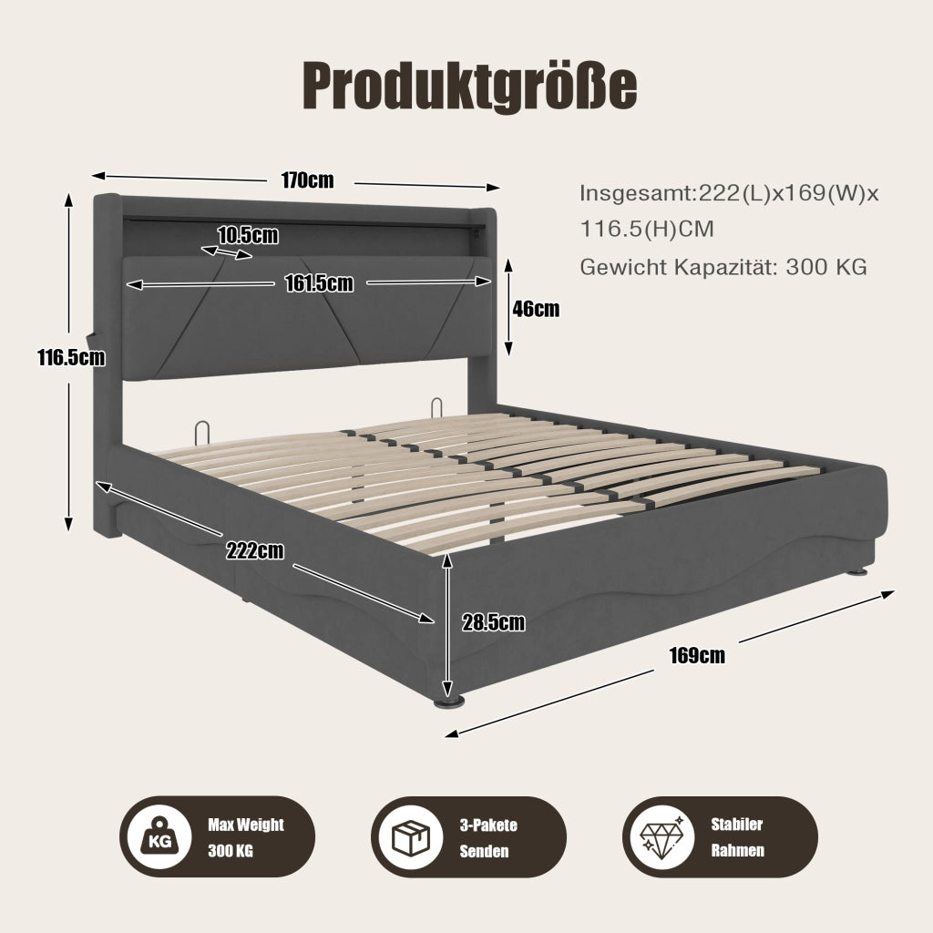 letto imbottito velluto grigio scuro 160 x 200 cm