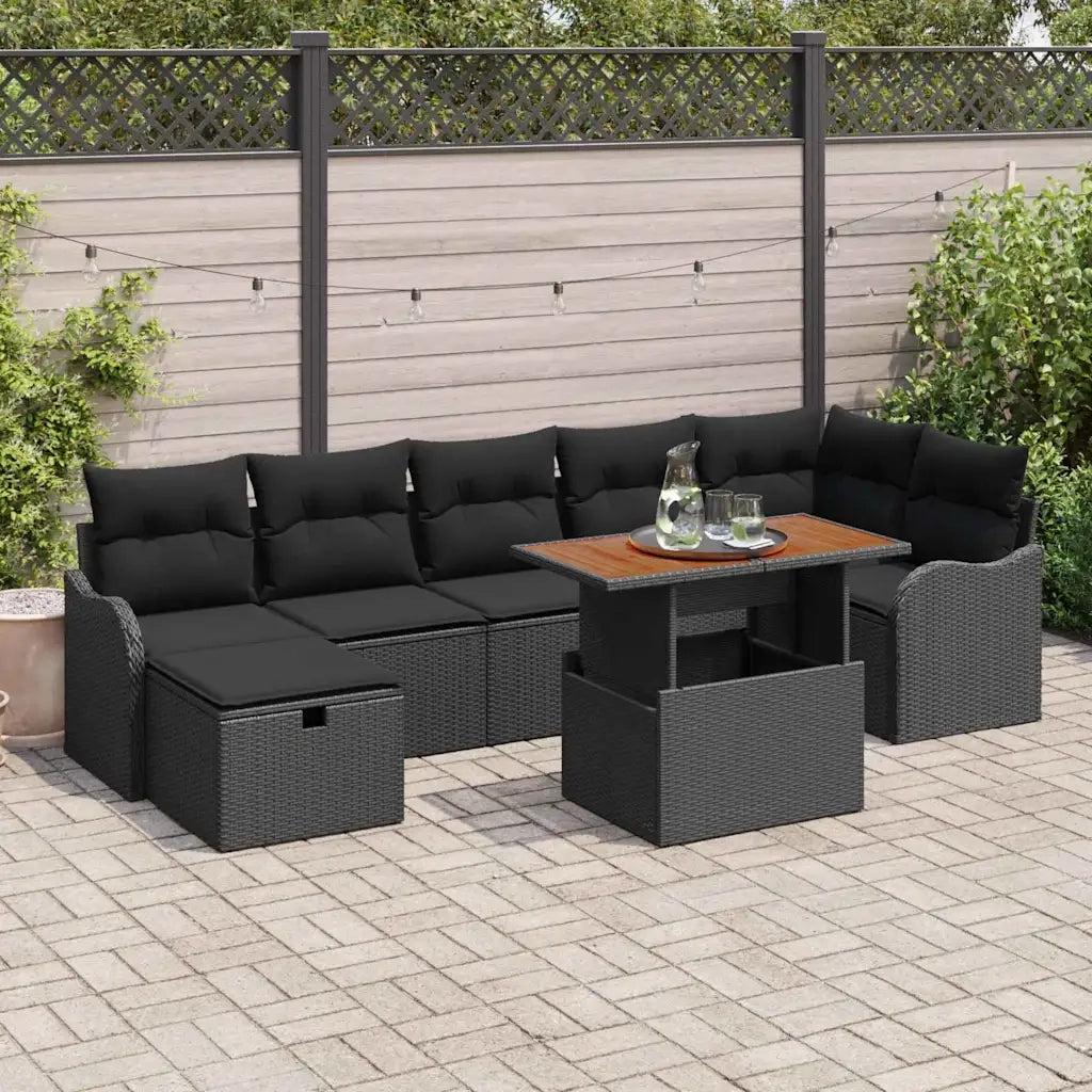 Set Divano da Giardino con archiviazione 8 pcs Nero Poly Rattan 3361282