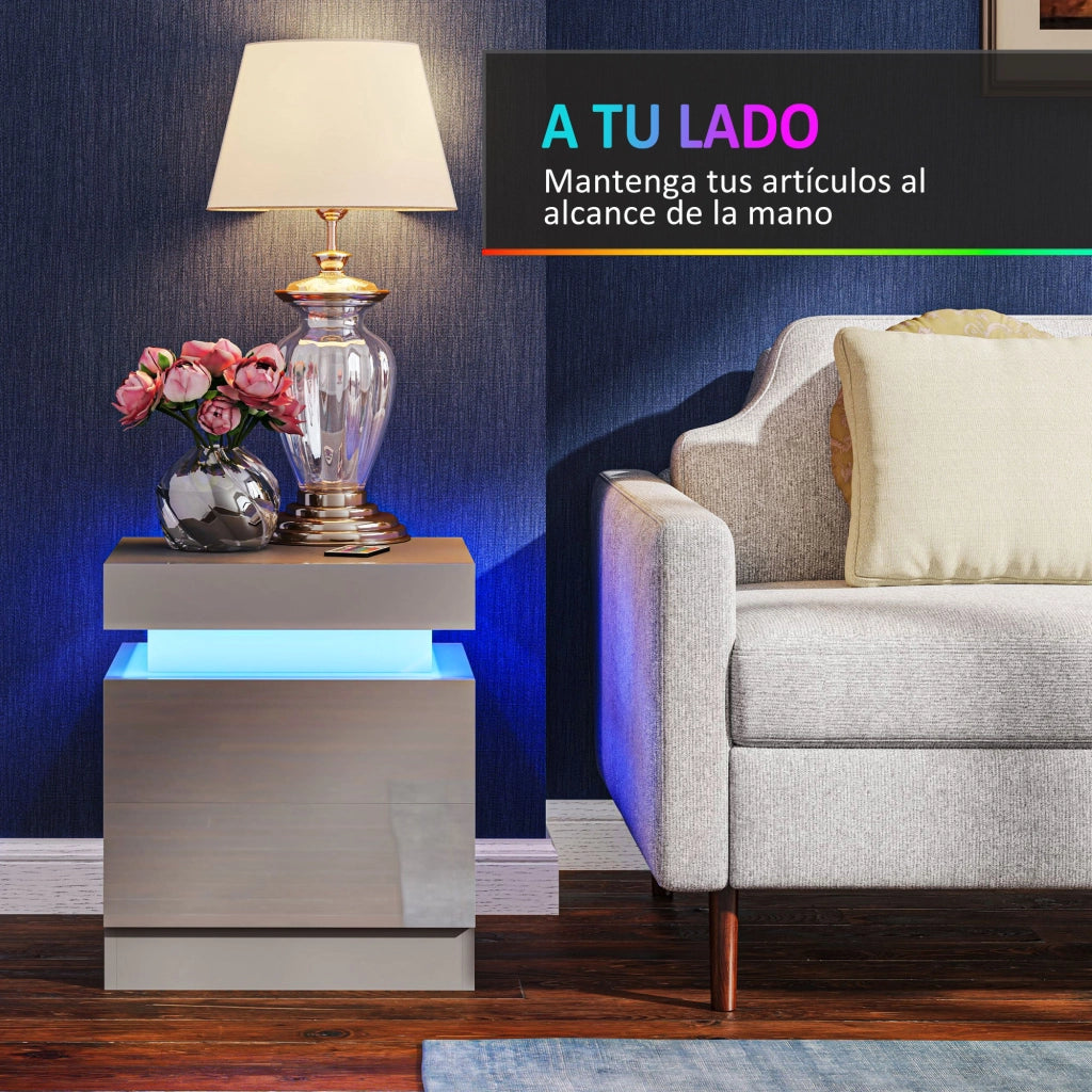 Comodino con Luci LED e 2 Cassetti ¨C Minimal ¨C 45x35x52 cm Grigio